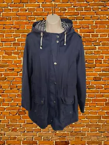 F&F SIZE UK 10 COAT NAVY BLUE COTTON CASUAL ZIP UP JACKET FITTED HODD WOMENS - Picture 1 of 5