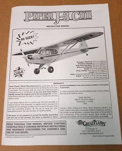 Great Planes Piper J-3 Cub .40 Size Manual Instruction Book CUB4P03 for GPMA0160 - Picture 1 of 8