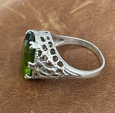 Elegant Art Deco Filigree Sterling Silver Large Peridot Statement Ring Size 8.75 - Image 1 of 4