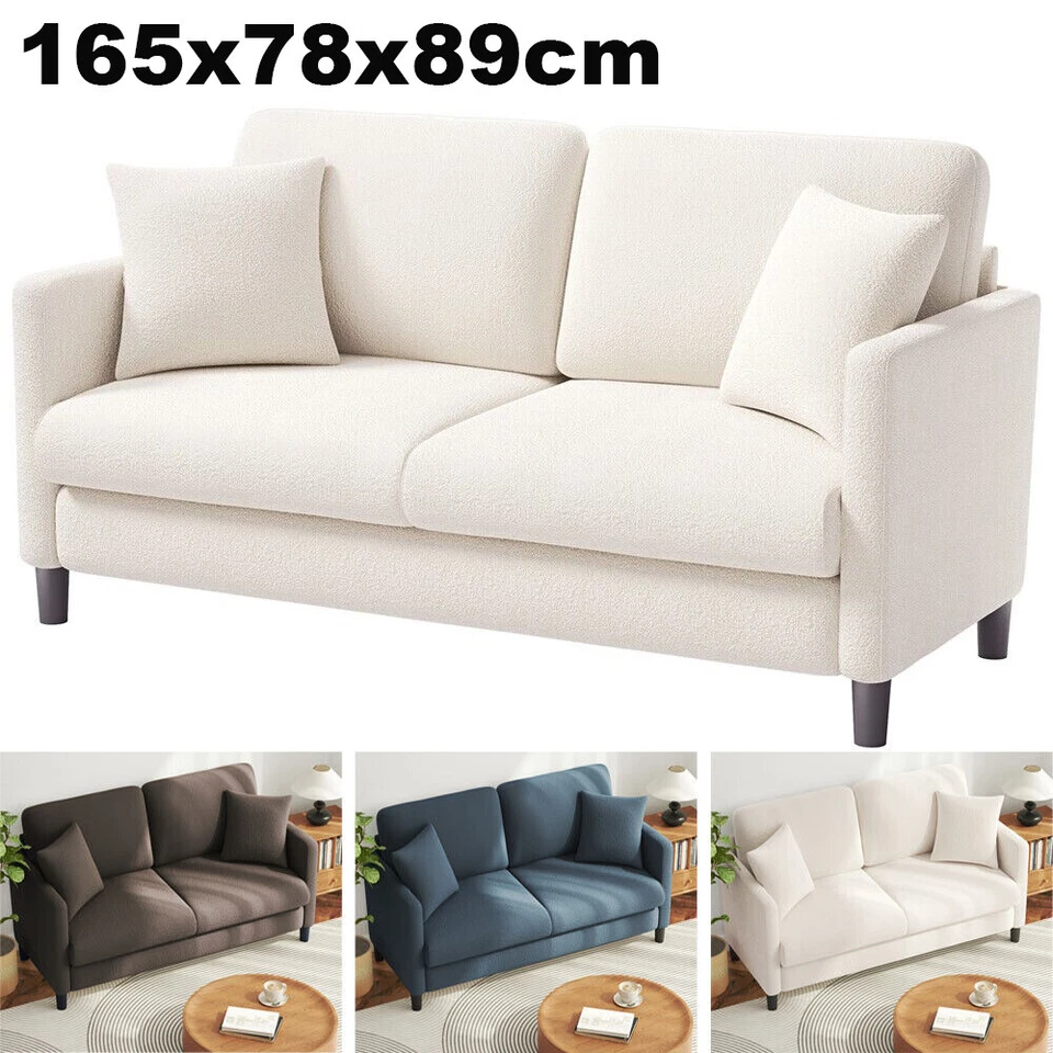 2-Sitzer Sofas Teddy Fleece Sofa Modern Couch Bequeme 2er Sitzsofa mit 2 Kissen - Bild 1 von 4