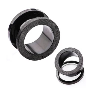 PAIR-Sandblasted Top Titanium Black IP Screw On Ear Tunnels 12mm/1/2 Gauge - Picture 1 of 5