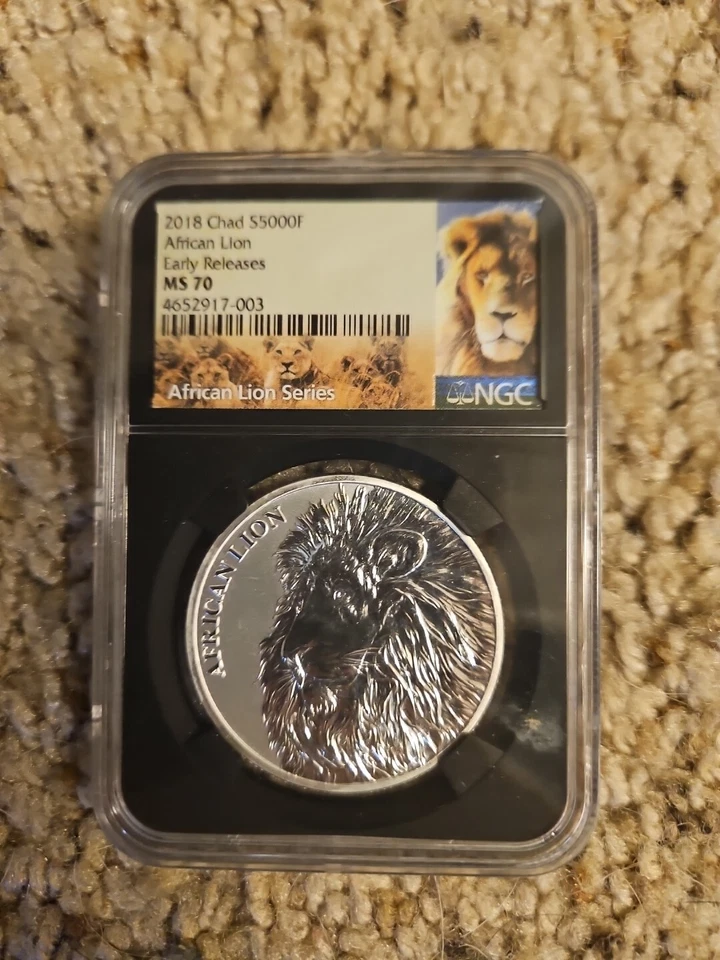 2018 CHAD African ARTISTIC LION Map Antique Silver 5000 Francs Coin NGC i89266 - Image 1 of 2