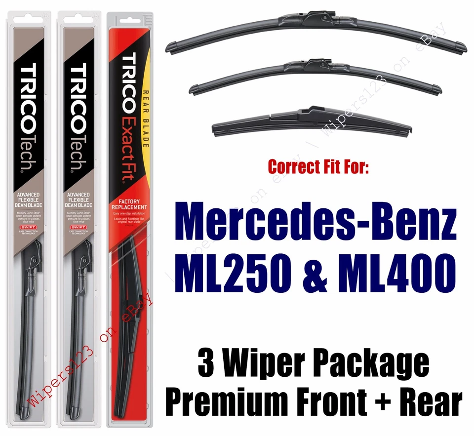 Wiper Blades 3-Pack Front Rear fit 2015 Mercedes-Benz ML250 ML400 19260/220/12J - Image 1 of 1