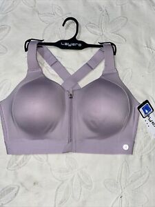 LAYER 8 MAXIMUM SUPPORT SIZE XLARGE SPORT BRA FITTED LAVENDER Front Zipper-NEW
