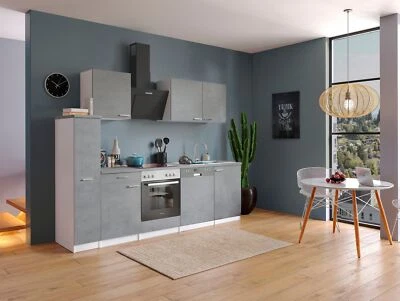 Küche Küchenzeile Küchenblock Einbauküche Weiß Beton Malia 250 cm Respekta - Bild 1 von 4