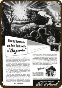1943 BELL & HOWELL FILMO CAMERA Vintage Look DECORATIVE METAL SIGN - TANK & BAZO - Picture 1 of 1
