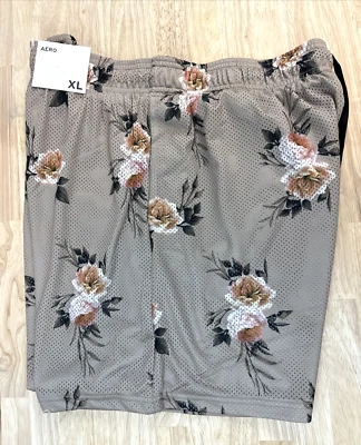 Aeropostale сетки шорты мужской размер XL с подкладкой желтовато-коричневый розы цветочный принт 6,25» новый с Ярлыками - Изображение 1 из 4