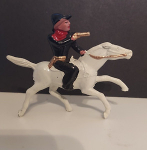 B-227 BARCLAY MOUNTED COWBOY W/ PISTOL DRESSED IN BLACK WHITE HORSE  RARE!!!