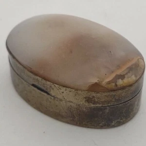 Vintage Alpaka Mexiko Mini Scharnier Schmuck/Pillendose Creme bis Braun Naturstein. - Bild 1 von 12