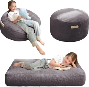 Convertible Bean Bag Chair Bed Stuffed Floor Sofa Couch High-Density Foam Dark G - Picture 1 of 12