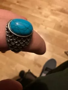 Men's Turquoise Gemstone Ring 925 Sterling Silver Stamped - Picture 1 of 2