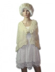Handgestrickt Handarbeit Romantik Vintage Bolero Stola Cape Creme NEU Gr.36 38 - Picture 1 of 8