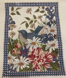 Mary Lake Thompson Needlepoint Canvas MLT142 Blue Bird Flowers Checked Border 13 - Picture 1 of 7