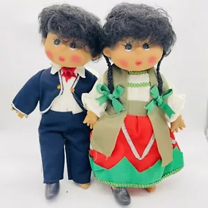 Muñeca de tela vintage cara de goma étnica mexicana niño mariachi y niña bailarina - Imagen 1 de 22
