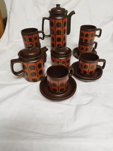 Vintage Arthur Wood Coffee Set, 15 Pieces, 1970s , Iconic Orange/Brown Pattern - Picture 1 of 24