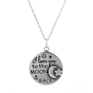Italian 925 Sterling Silver "I Love You To The Moon & Back" Pendant Necklace-18" - Picture 1 of 3
