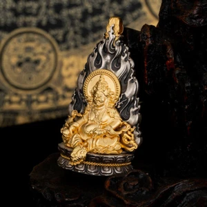 Tibetischer gelber Gott des Reichtums ethnische Nische Retro Anhänger S925 Paar Amulett - Bild 1 von 12