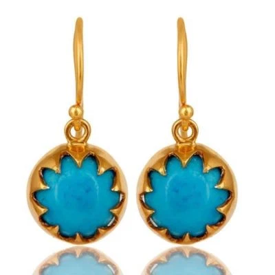 Turquoise 18K Gold Plated 925 Sterling Silver Dangle Earrings Jewelry - Image 1 of 2