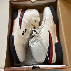 Fila White Navy Red Hi Top Shoes Sz 10 F-13V 1VF059LX-150 Classic - Picture 1 of 14