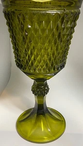 Indiana Glass Diamond Point Green Glass Compote or Vase, 11" Tall - Picture 1 of 6