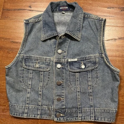 Chaleco vaquero corto Guess vintage para mujer M azul lavado medio motociclista motocicleta de colección años 90 Y2K Foto 1 de 4