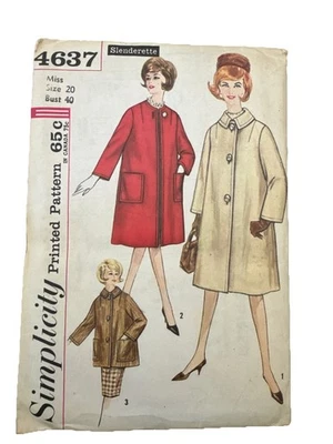 VTG Simplicity Pattern 4637 Slenderette Sz 20 Busy 40 Misses’ & Women’s Coat (3) - Image 1 of 4