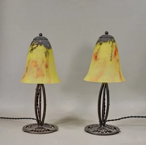 E. GAUTHIER & DAUM :PAIR OF FRENCH 1930 ART DECO LAMPS wrought iron .. lamp 1925 - Picture 1 of 11