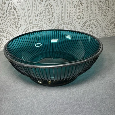 Gorham Silverplate wire basket cobalt blue bowl insert glass made in Sweden  - Image 1 of 4