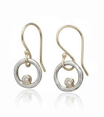 Anthropologie Earrings Vintage Boho Gold Silver Dangle Circle Hollow CZ Orbit  - Image 1 of 4