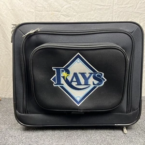 Denco MLB Tampa Bay Rays Logo Carry-On Rolling Suitcase Wheeled Luggage Black - Picture 1 of 17