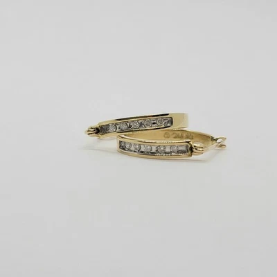 10k Yellow Gold Diamond Channel Huggie Hoop Earrings Snap Back THL Samuel Aaron - Image 1 of 4