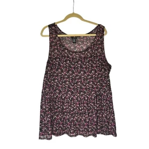 Blusa Torrid Ditsy Estampado Floral Malla Semi Transparente Sin Mangas Peplum Top Talla 2X - Imagen 1 de 4