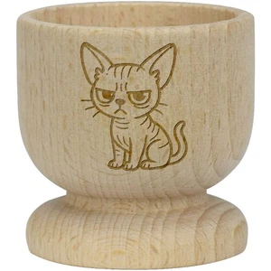 'Upset Feline Companion' Wooden Egg Cup (EC00031453) - Picture 1 of 2