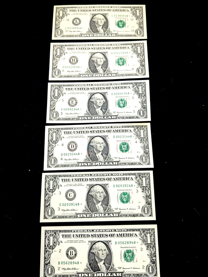 $1 1999 STAR NOTE SET ( 6 DISTRICT ) EXCEPT BOSTON/ATLANTA.   UNCIRCULATED. #11 - Image 1 of 4