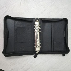 Franklin Covey Black Top Grain Leather Zip 6 Rings Binder Planner - Imagen 1 de 8