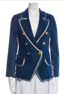 L’Agence Kayden Double Breasted Denim Jean Frayed Blazer Jacket XS - Picture 1 of 3