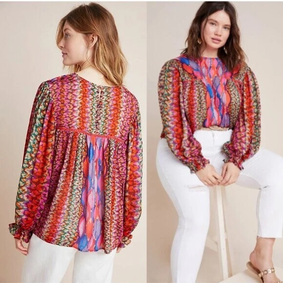 Blusa Campesina Miranda Rosa Ecléctica Multi Talla M BL-NK X ANTHROPOLOGIE $128 Foto 1 de 4