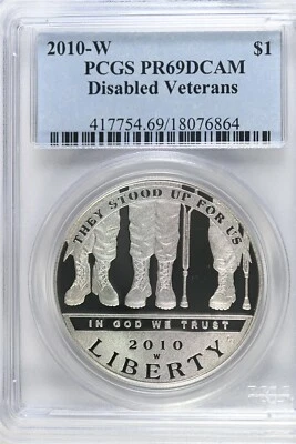 2010 W Proof Disabled Vets $1.00 Silver COMMEMORATIVE - PCGS PR 69 DCAM - Image 1 of 2