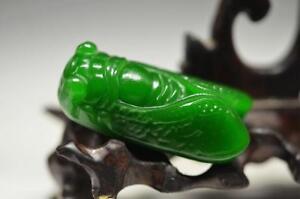 Chinese Natural green jade Hand-Carved Cicada Pendant