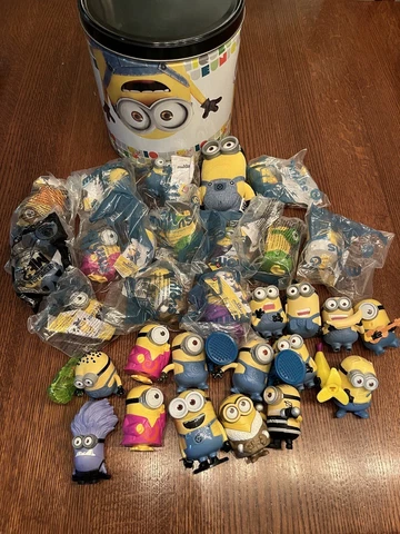McDonalds Happy Meal Minions Toys Lot of 27 Despicable Me Figures + Plush & Tin Cover