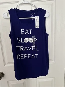 Apt.9 Women's Tank Top Size S - "Eat Sleep Travel Repeat" NWT - Picture 1 of 4