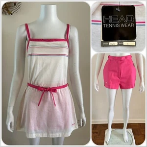 NOS 1980s Head Tennis 2 Pc Womens Set w Tags Striped Tank Top Dress & Shorts VTG - Picture 1 of 24