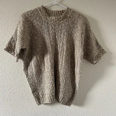 Blusa suéter de manga corta tejida mezcla de lino ORVIS DE COLECCIÓN para mujer XL beige elegante Foto 1 de 4