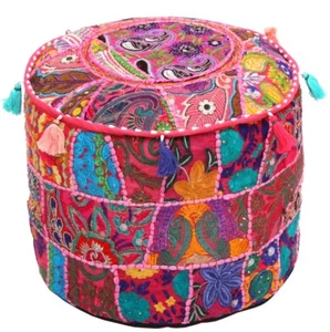 Pink 17" Handmade Stool Ottoman Pouf Cover Seating Moroccan Pouffe Chair Decor - Picture 1 of 6