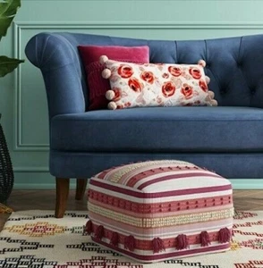 OPALHOUSE LORY POUF Ottoman Round Stool Rose TUFTED TASSELS NEW - Picture 1 of 3