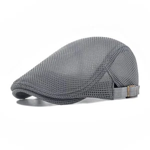 Men Breathable Mesh Summer Hat Adjustable Newsboy Beret Ivy Cabbie Flat Cap Gray - Picture 1 of 7