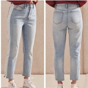 NWT Women’s Pacsun Jason Blue Two-Tone Mom Jeans High Rise Cropped Raw Hem 32 - Picture 1 of 11