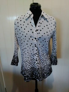 Fred David stretch polyester blend black and white long sleeves blouse Size L - Picture 1 of 5