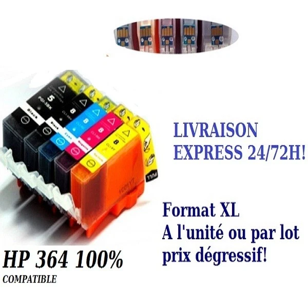 Cartouche d'encre compatible HP 364 XL Gde capacité Deskjet 3070A 520 EAIO 48H