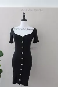 SIZE 0 KOOKAI BLACK SHORT SLEEVE RIBBED STRETCH BODYCON DRESS - Picture 1 of 5